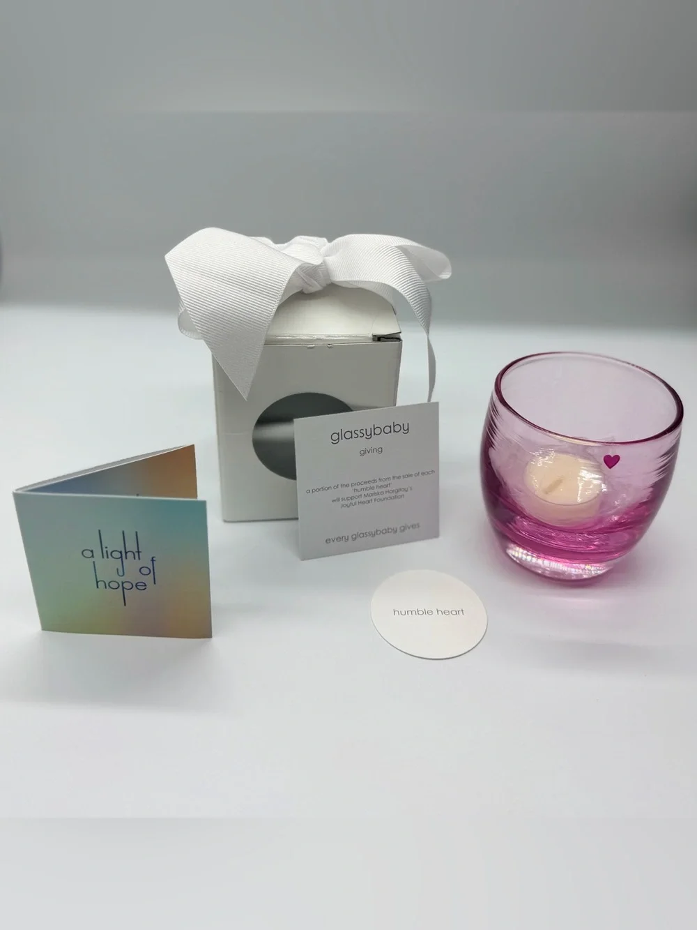 Glassybaby RARE Humble Heart Pink Hand-Blown Glass Votive Candle Holder. New!